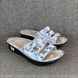 Alegria Blue Floral Slide Sandals with Adjustable Straps Size 37